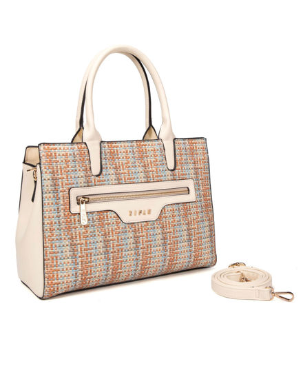 Immagine di RIFLE - Borsa due manici multicolor effetto intreccio con tre scomparti interni, tasca posteriore e anteriore, tracolla removibile