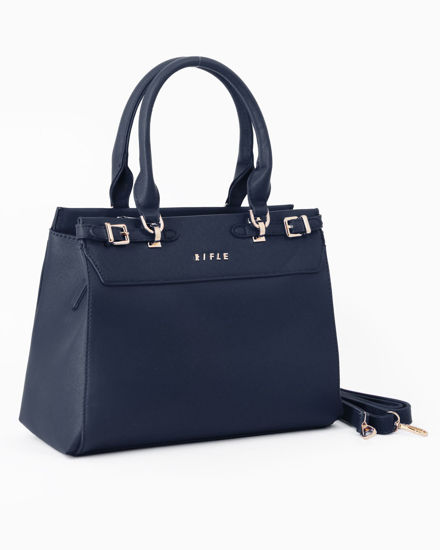 Immagine di RIFLE - Borsa due manici blu con tre scomparti interni e tasca posteriore, tracolla removibile