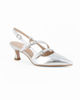 Immagine di MISS GLOBO - Dècolleté slingback argento laminato con cinturini frontali, tacco 5,5CM - MADE IN ITALY