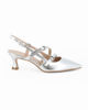 Immagine di MISS GLOBO - Dècolleté slingback argento laminato con cinturini frontali, tacco 5,5CM - MADE IN ITALY