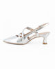 Immagine di MISS GLOBO - Dècolleté slingback argento laminato con cinturini frontali, tacco 5,5CM - MADE IN ITALY