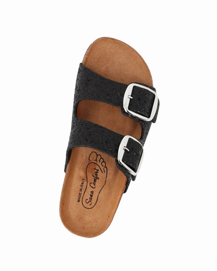 Immagine di SANA COMFORT - Ciabatta nera glitterata con sottopiede in VERA PELLE e suola antiscivolo, MADE IN ITALY