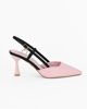 Immagine di MISS GLOBO - Décolleté slingback rosa e nera con ciondolo cuore in strass e sottopiede in memory foam, tacco 7,5CM