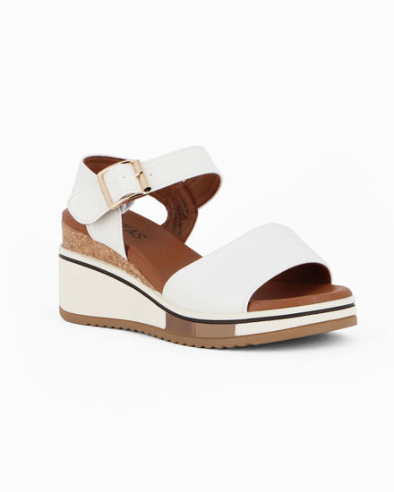 Immagine di DIVAS - Sandalo bianco con doppia fascia frontale e fibbia, zeppa 6CM
