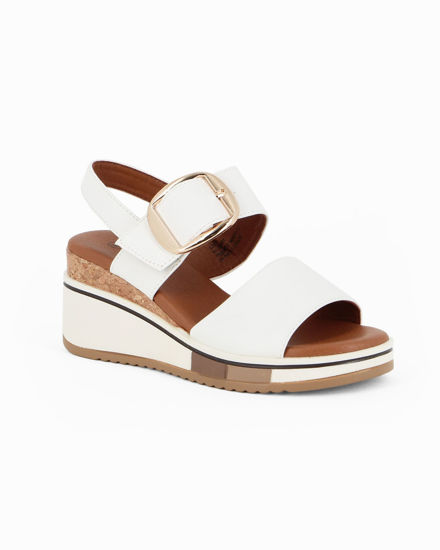 Immagine di DIVAS - Sandalo bianco con doppia fascia frontale e fibbia, zeppa 6CM