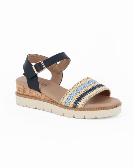 Immagine di DIVAS - Sandalo blu con fascia intrecciata e cinturino alla caviglia, zeppa 4CM