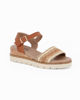 Immagine di DIVAS - Sandalo camel con fascia intrecciata e cinturino alla caviglia, zeppa 4CM