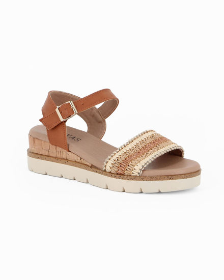Immagine di DIVAS - Sandalo camel con fascia intrecciata e cinturino alla caviglia, zeppa 4CM