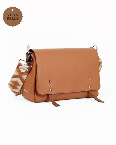 Immagine di DIVAS - Borsa cuoio VERA PELLE con patta e tracolla nastro - MADE IN ITALY
