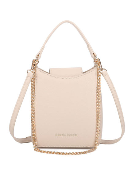 Immagine di ENRICO COVERI - Tracollina verticale beige con un manico, mini patta e catenina