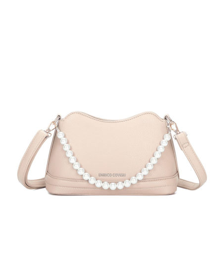 Immagine di ENRICO COVERI - Tracolla beige con bordo ondulato e cinturino in perle removibile