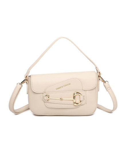 Immagine di ENRICO COVERI - Borsa a mano beige con patta e morsetto, tracolla removibile