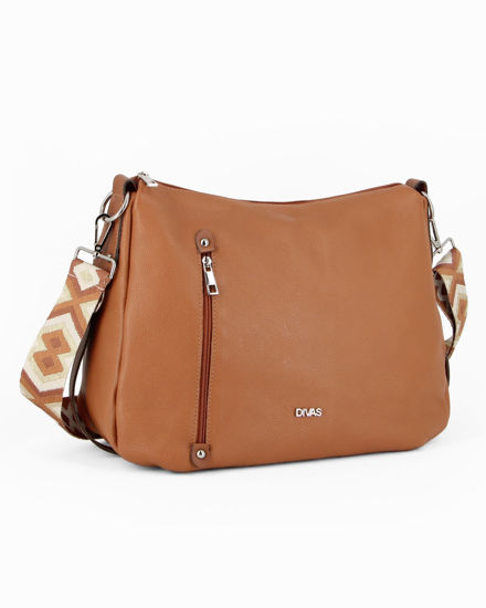Immagine di DIVAS - Borsa cuoio con tasca frontale e tracolla nastro in VERA PELLE - MADE IN ITALY