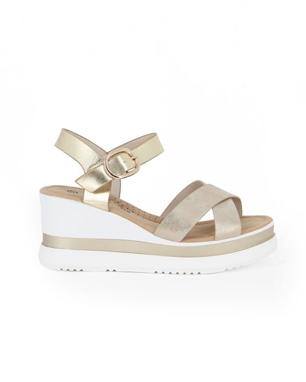 Immagine di MISS GLOBO - Sandalo beige con sottopiede in VERA PELLE e cinturini incrociati, tacco 7CM