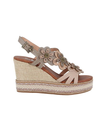Immagine di MISS GLOBO - Sandalo beige con fiori, zeppa 9CM