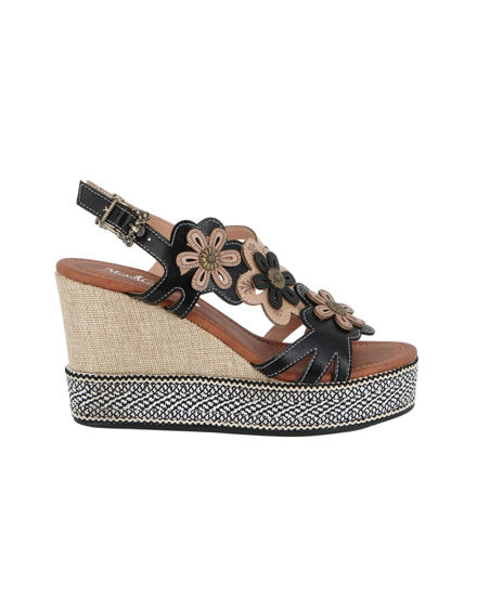 Immagine di MISS GLOBO - Sandalo beige e nero con fiori, zeppa 9CM