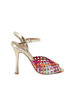 Immagine di MISS GLOBO - Sandalo platino con sottopiede in VERA PELLE e fascia intrecciata multicolor, tacco 10CM
