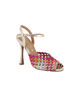 Immagine di MISS GLOBO - Sandalo platino con sottopiede in VERA PELLE e fascia intrecciata multicolor, tacco 10CM