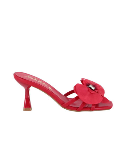 Immagine di MISS GLOBO - Sandalo mules infradito rosso con fiore e punta quadrata, tacco 7,5CM