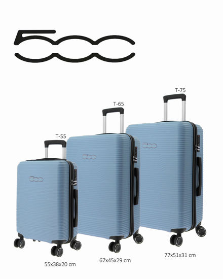 Immagine di FIAT 500 - TROLLEY CELESTE  IN ABS 4 RUOTE CON COMBINAZIONE TSA