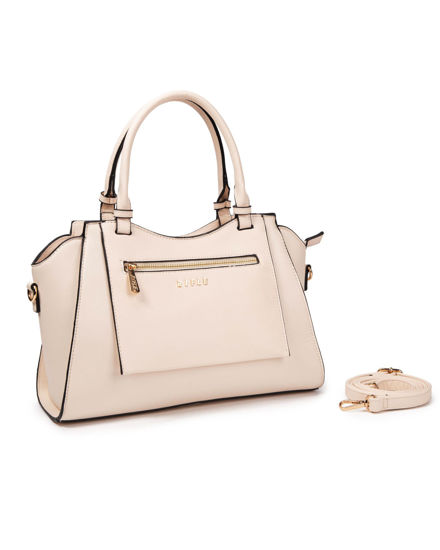 Immagine di RIFLE - Borsa a due manici beige  con tasca frontale e posteriore, tracolla removibile