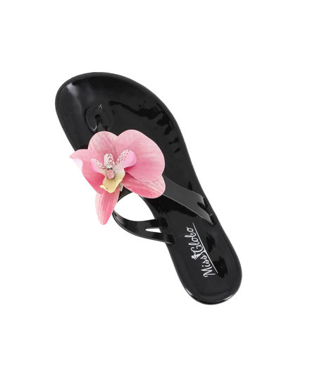 Immagine di MISS GLOBO - Ciabatta infradito nera con fiore e strass