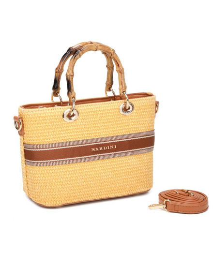Immagine di NARDINI - Minibag gialla in paglia con manici in bamboo, tracolla removibile