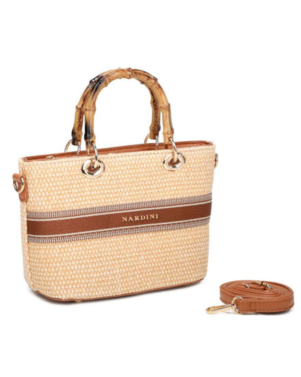 Immagine di NARDINI - Minibag beige in paglia con manici in bamboo, tracolla removibile