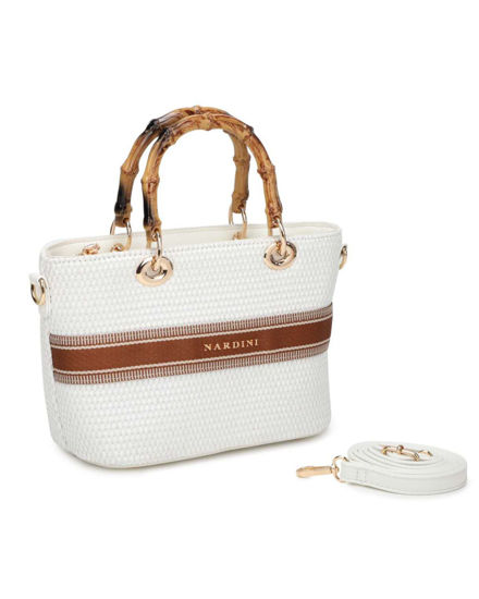 Immagine di NARDINI - Minibag bianca in paglia con manici in bamboo, tracolla removibile