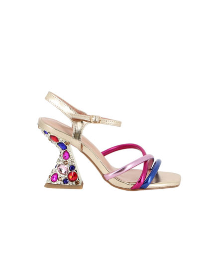 Immagine di MISS GLOBO - Sandalo platino con punta quadrata e cinturini multicolor, tacco gioiello 8,5CM