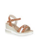 Immagine di MISS GLOBO - Sandalo platform cuoio e bianco con sottopiede in memory soft e morsetto in strass, tacco 7CM
