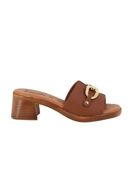 Immagine di LA MOVIDA - Ciabatta cuoio in VERA PELLE con morsetto, tacco 5CM - MADE IN ITALY