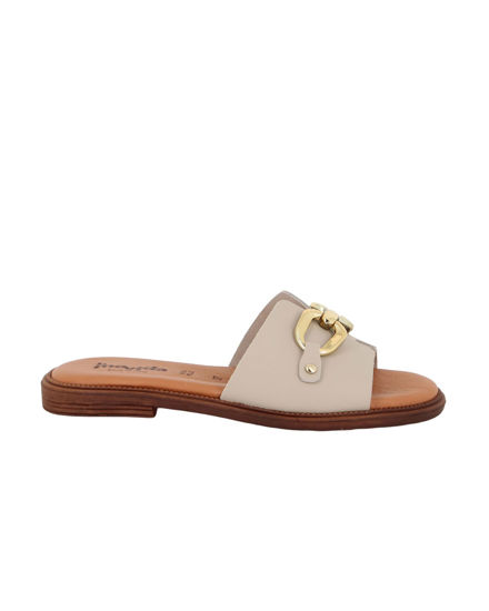 Immagine di LA MOVIDA - Ciabatta beige con sottopiede in VERA PELLE e morsetto sulla fascia, MADE IN ITALY