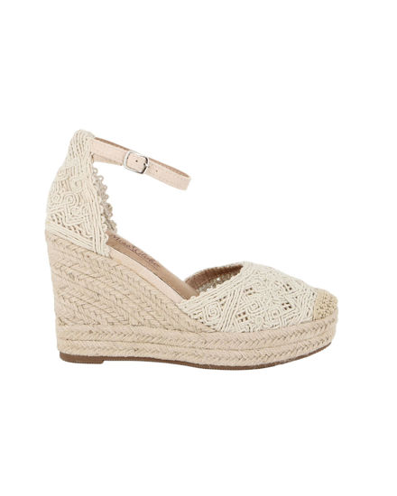 Immagine di MISS GLOBO - Espadrillas beige con cinturino alla caviglia, zeppa 10CM