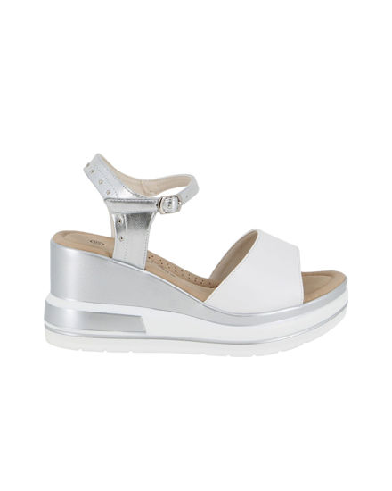 Immagine di MISS GLOBO - Sandalo platform bianco e argento con sottopiede in memory soft e cinturino alla caviglia, tacco 3,5CM