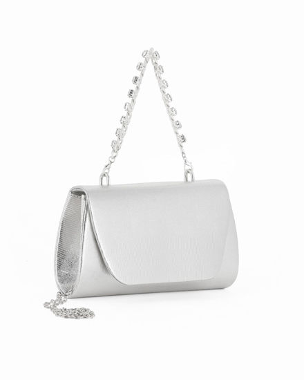 Immagine di DIVAS - Pochette argento effetto pitonato con patta e manico gioiello, tracolla removibile