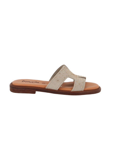 Immagine di LA MOVIDA - Ciabatta beige con sottopiede in VERA PELLE e fascia scamosciata con strass, MADE IN ITALY