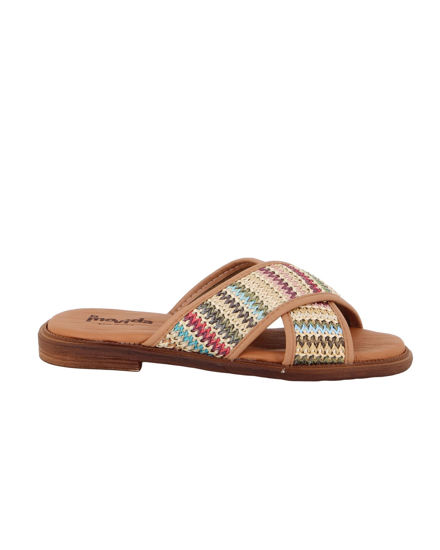 Immagine di LA MOVIDA - Ciabatta con fasce incrociate in paglia multicolor e sottopiede in VERA PELLE, MADE IN ITALY