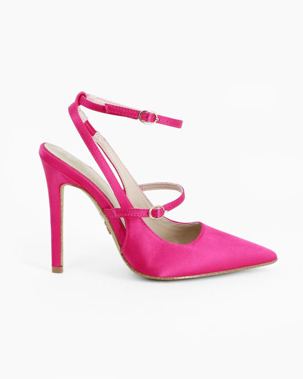 Immagine di SOLO SOPRANI COUTURE - Décolleté slingback fucsia fluo in raso con doppio cinturino frontale, tacco 10,5CM