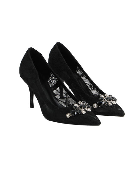 Immagine di SOLO SOPRANI COUTURE - Décolleté nera in pizzo con pietre e strass sulla punta, tacco 8,5CM