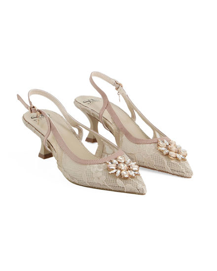 Immagine di SOLO SOPRANI COUTURE - Décolleté slingback nude in pizzo con pietre e strass sulla punta, tacco 5,5CM