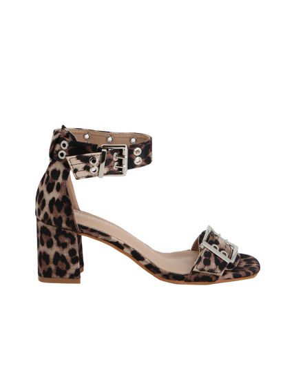 Immagine di MY JEWELS - Sandalo leopardato in raso con doppia fibbia, tacco 6CM