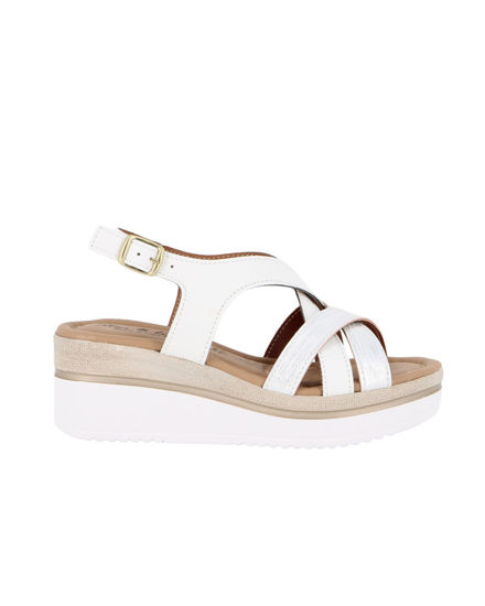Immagine di STARLIGHT - Sandalo platform bianco con sottopiede in VERA PELLE e cinturini incrociati, tacco 5,5CM - MADE IN ITALY