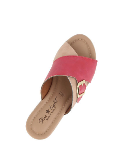 Immagine di STARLIGHT - Ciabatta platform beige e rossa con fibbia e sottopiede in VERA PELLE, tacco 5,5CM - MADE IN ITALY