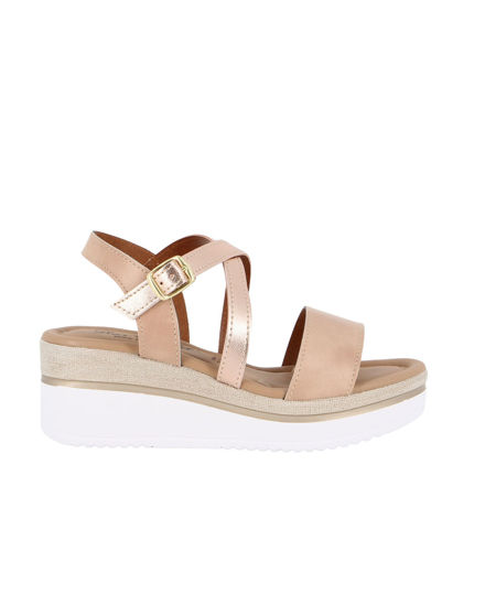 Immagine di STARLIGHT - Sandalo platform beige con sottopiede in VERA PELLE e cinturini incrociati, tacco 5,5CM - MADE IN ITALY