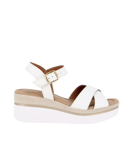 Immagine di STARLIGHT - Sandalo platform bianco con sottopiede in VERA PELLE e cinturini incrociati, tacco 5CM - MADE IN ITALY