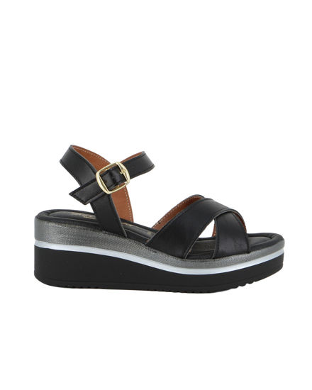 Immagine di STARLIGHT - Sandalo platform nero con sottopiede in VERA PELLE e cinturini incrociati, tacco 5CM - MADE IN ITALY
