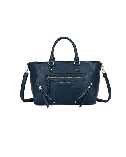 Immagine di ENRICO COVERI - Borsa a due manici blu con tasca frontale, tracolla removibile