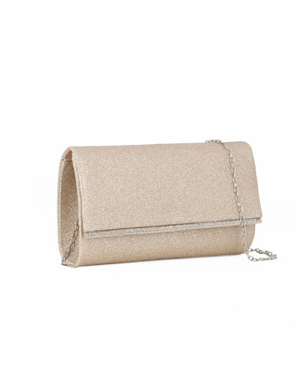 Immagine di MISS GLOBO - Pochette glitterata oro con filo di strass sulla patta