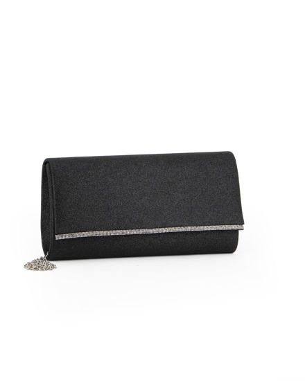 Immagine di MISS GLOBO - Pochette glitterata nera con filo di strass sulla patta